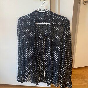 J Crew Women's Black and While Polka Dot Blouse, Size 12